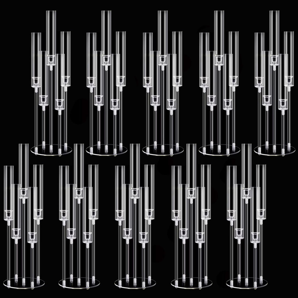 10pcs 5 Arm Acrylic Candelabra Centerpieces for Table,26inches Tall Clear Candlestick Holder Wedding Centerpieces for Party Birthday Dinner Event Fireplace Decortion Fit 0.87 led Candle