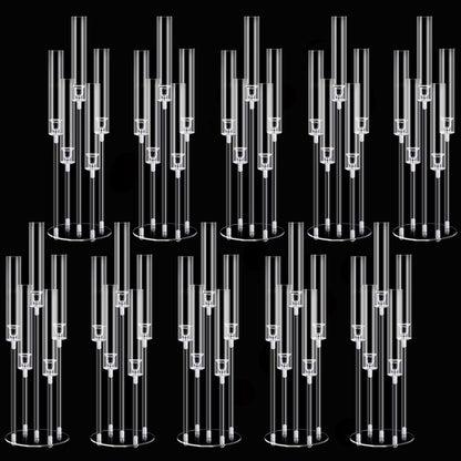 10pcs 5 Arm Acrylic Candelabra Centerpieces for Table,26inches Tall Clear Candlestick Holder Wedding Centerpieces for Party Birthday Dinner Event Fireplace Decortion Fit 0.87 led Candle