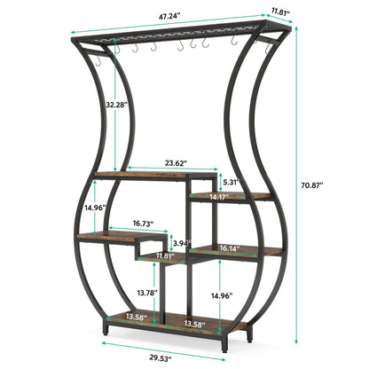 LITTLE TREE 6-Tier Plant Stand, 70.9 Inches Tall Industrial Plant Shelf with 10 Hanging Hooks, Potted Plants Flower Bonsai Pots Display Rack for Living Room, Garden, Balcony, Rustic Brown