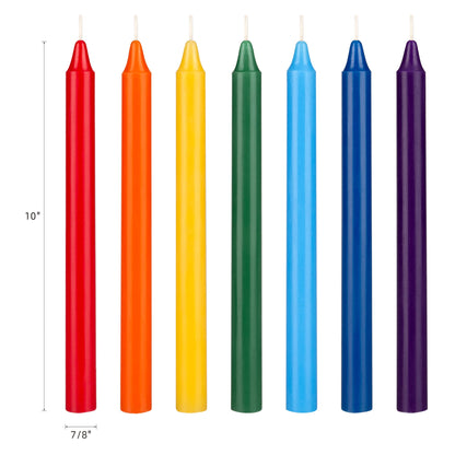 Mega Candles 7 pcs Unscented Straight Taper Chakra Candles Hand Poured Premium Wax Candles 10 Inch x 7/8 Inch, 100% Cotton Wick, Positive Healing Energy, Meditation, Relaxation, Reiki, Yoga
