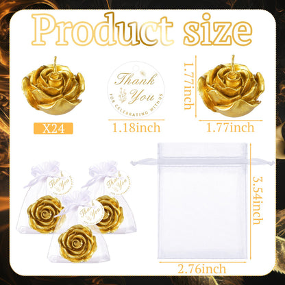 Treela 24 Set Flower Candles Wedding Favor for Guests Mini Gold Rose Shaped Tealight Candles for Return Gift Wedding Birthday Bridal Shower Housewarming Party