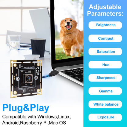 ELP 16MP Autofocus USB Camera Module - 4K UVC USB2.0 With 68-Degree Mini Size Lens IMX298 for Computer, Laptop, PC - Video Lightburn Industrial Embedded Webcam Board