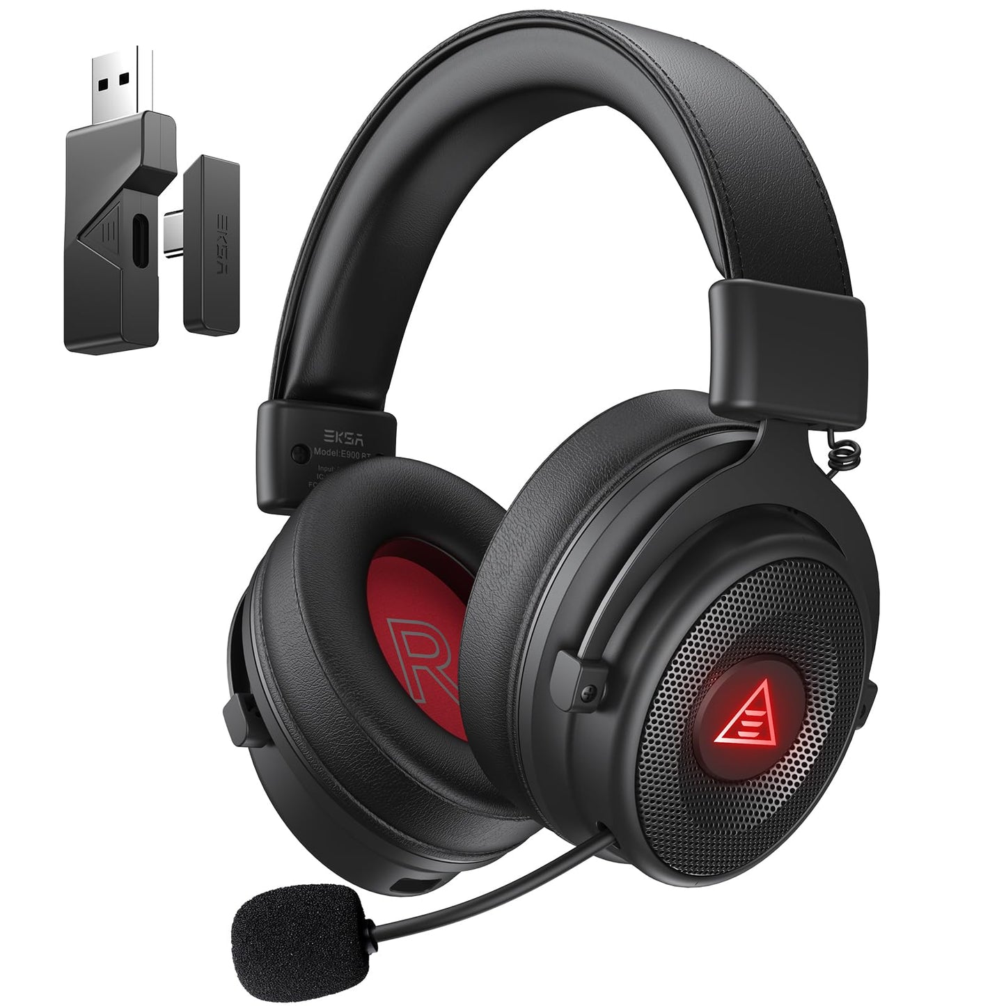 EKSA USB Gaming Headset for PC - Computer Headset with Detachable Noise Cancelling Mic, Surround‑Tuned Audio, 50MM Driver - Headphones with Microphone for PS4/PS5, Xbox One, Laptop, Office (Wireless)