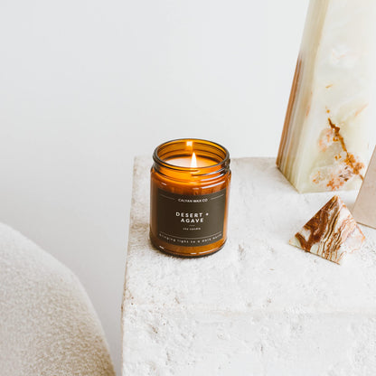 Calyan Wax Co. Desert & Agave Scented Candle - 57 Hour Burn - Luxury Clean Soy Wax Candles - Long Lasting Amber Glass Jar Candle for Home - 7.2oz