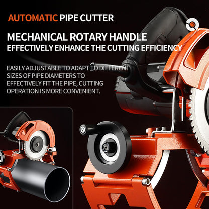 Electric Automatic Pipe Cutting Machine, Precise Fast Pipe Cutter for 40-250MM(1.57-9.84IN) Diameter Pipe with Precision Rail Fixing, 93HRA&1500MPA Steel Blade, Adjustable Protective Cover
