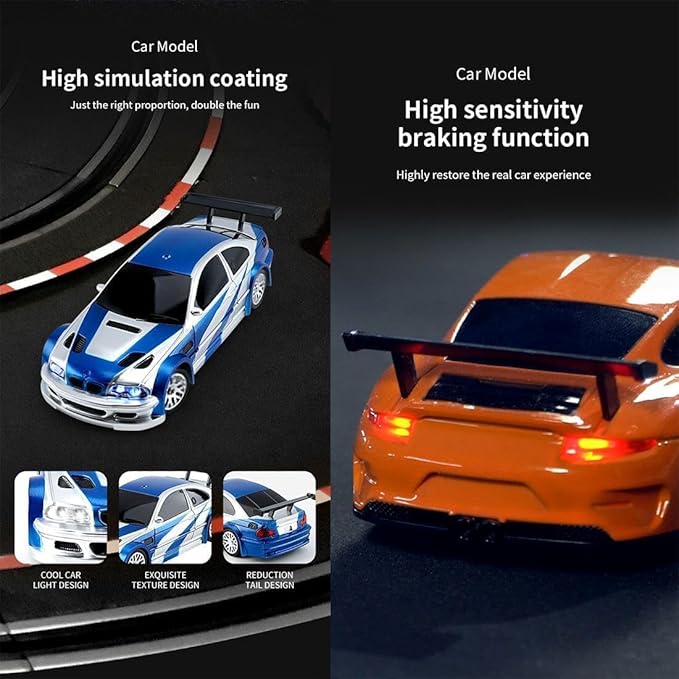 TOUCAN RC HOBBY 1:43 Remote Control Mini Drift Car Race Car Toy Radio Lights Traffic Safety Cone Without a Gyro SilverUS in Stock