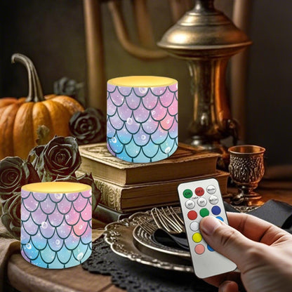 Cozeyat Fish Scale LED Candles Set of 4 Battery Powered Flameless with Remote Timer Flickering Flame Waterproof for Home Patio Beach Decor