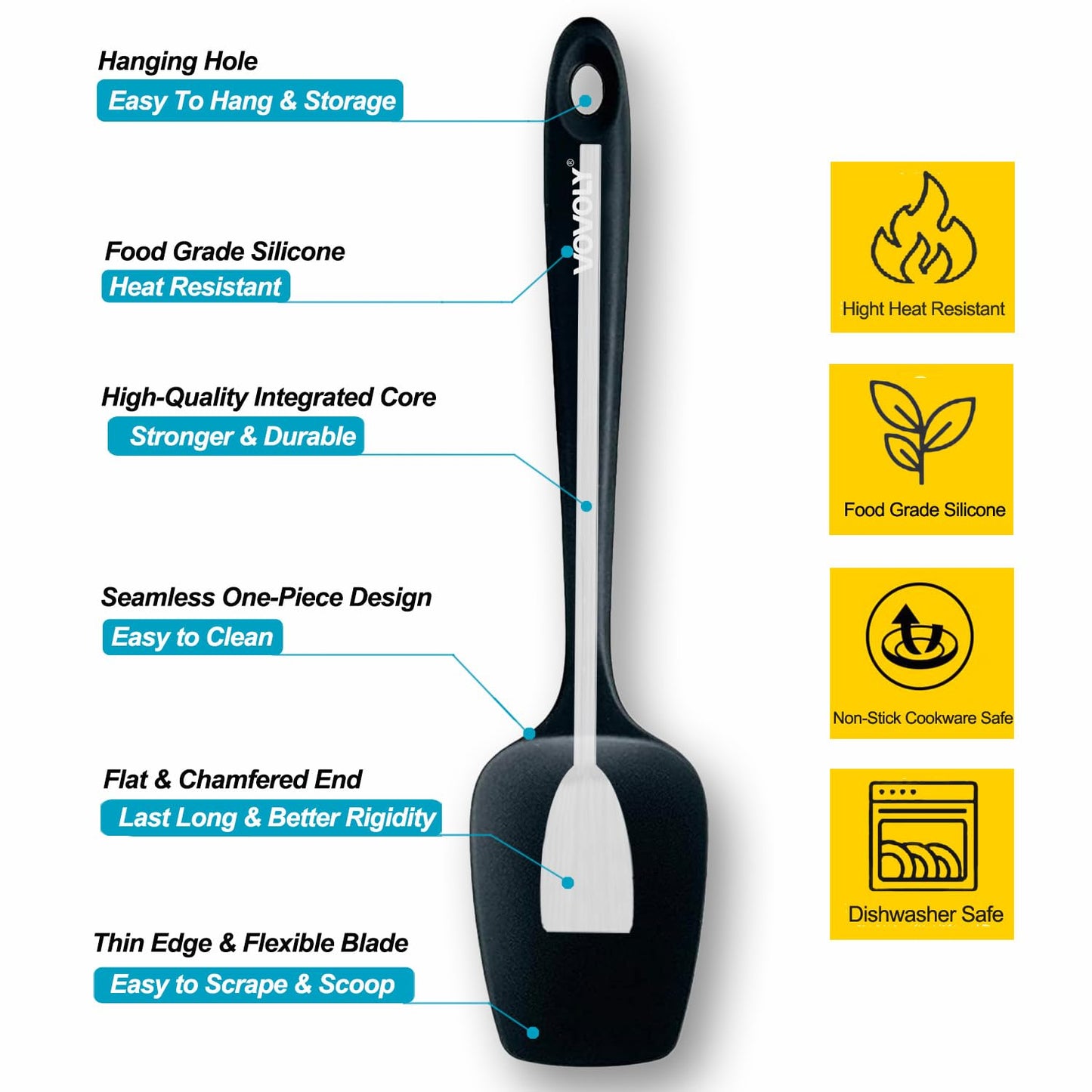 Silicone Spatula Set, High Heat Resistan Rubber Spoon Spatula, Non-Stick Spoonula with Seamless One Piece Design, Flexible Scrapers Baking Mixing Tool,3 Pack, Black