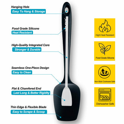 Silicone Spatula Set, High Heat Resistan Rubber Spoon Spatula, Non-Stick Spoonula with Seamless One Piece Design, Flexible Scrapers Baking Mixing Tool,3 Pack, Black