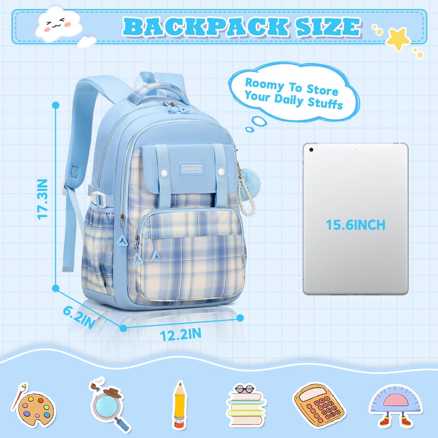 MUSEVOS Girls Backpack, Ideal School Backpack for Girls from Elementary to Teen Years, Kawaii Bookbag Cute Large Capacity