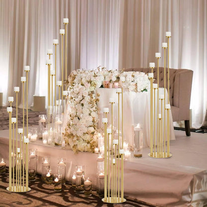 Fullvaseer 2pcs 9 Arm Candelabra,Floor Candle Holders Tall Set for Wedding Aisle Decoration,Gold Candelabras for Fireplace,Candle Stand Fit for Flameless or Wax