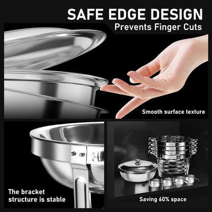 NEWKITCHEN Chafing Dishes for Buffet 4 Pack, 5 QT Round Chafing Dishes for Buffet [Elegant Silver Colors] Stainless Steel Chafing Dish Buffet Set for Any Party