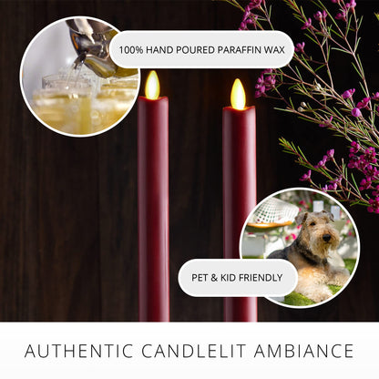 Luminara - Flameless Battery Operated Taper Candle - Red - Pack of 2-1x9.75 - LED Flickering Flame - Realistic Safe for Home Kids and Pets
