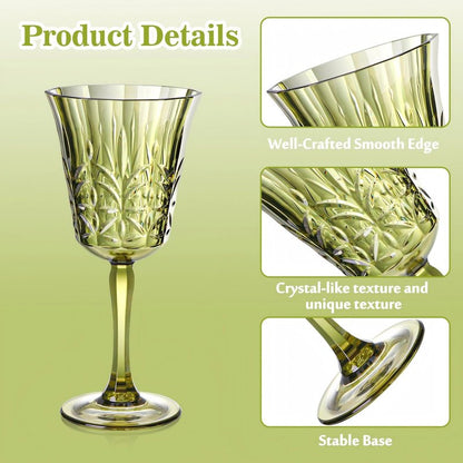 10oz Green Plastic Wine Glasses Goblets Stemmed Wine Glasses Set of 12 Shatterproof and Reusable Crystal Glasses Set for Wedding Reception Grand Event Party Ceremony (12, Green)