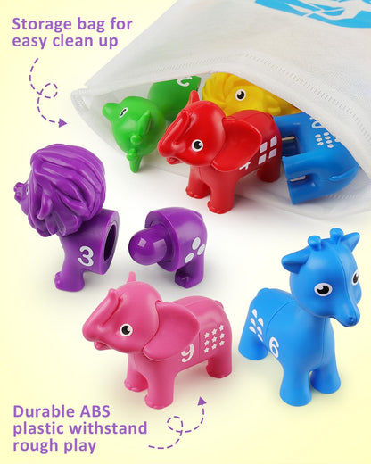 Coogam Number Matching Toy Set, 10pcs Double-Sided Animal Number Counting Game, Preschool Montessori Fine Motor Skill Mathematics Educational Toys for 3 4 5 Year