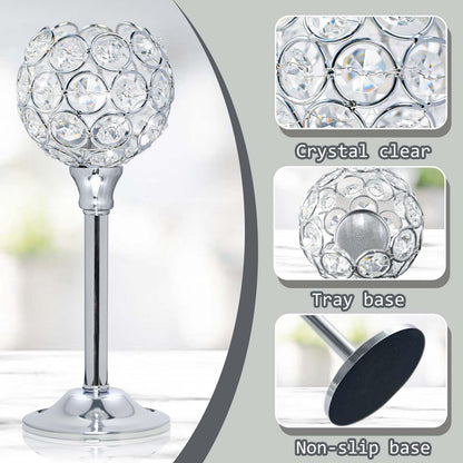 Kehail Set of 3 Silver Crystal Metal Tealight Candlestick, Bling Bowl Candelabras, Tall Votive Candle Holders Elegant Candle Centerpiece for Dining Table Wedding Decor