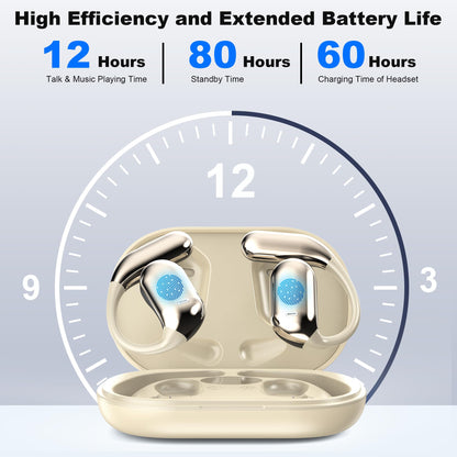 Real-Time AI Translation Earbuds, Open-Ear Audifonos Traductores Inglés Español Two-Way Translator Headphones, Bluetooth Wireless Earhooks for Business, Travel, Learning, Meetings (Oatmeal Beige)