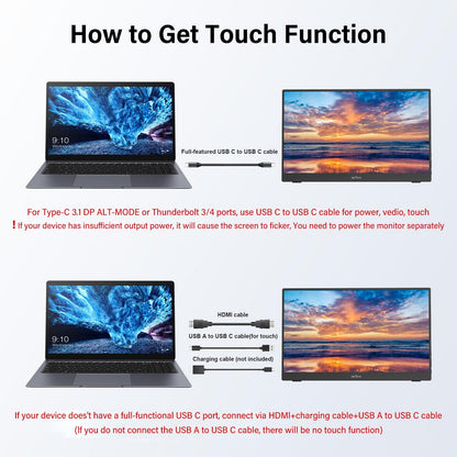 QQU 15.6 Inch Portable Monitor Touchscreen with Stand, Portable Travel Monitor 1080P IPS/HDR Laptop Screen Extender for Gaming and Computer Display, Compatible with Laptop PC Phone PS4/PS5 Switch