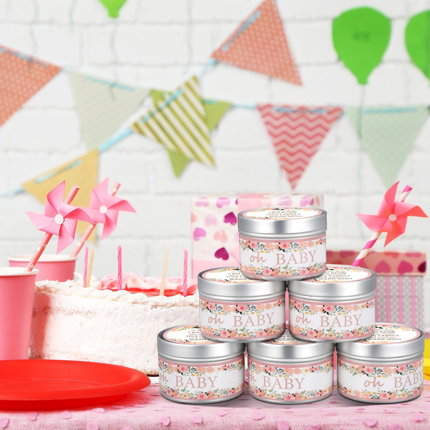 MTLEE 24 Pcs Flowers Baby Shower Party Favors Candles Lavender Scented Baby Shower Favors for Guests Rustic Tealights Candles Gender Reveal Return Gifts (1.2 oz, Pink)