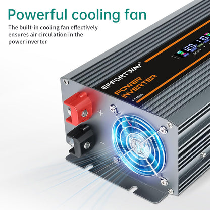 EFFORTWAY 2500W Power Inverter. 12V DC to 110V/120V AC Converter 5000W (Peak) with LCD Display, 3 AC outlets, 2 USB, 2500w Inverter for Camping RV Travel Outdoor Truck Off-Grid Solar inverters
