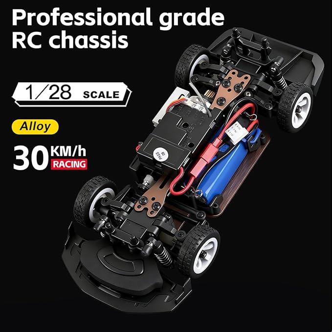 Wltoys 284019-A RC Drift Car 1:28 Scale 30KM/H High Speed RC Drift Car with LED Lights Gyroscope and Professional Chassis 2.4GHz 4WD RTR Rally Cars for Teens Adults (Blue)