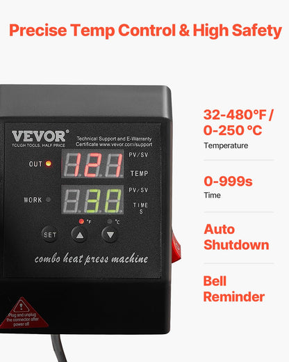 VEVOR 2 in 1 Heat Press Machine for T Shirts and Hats, 15x15 Inch Professional Swing Away Digital Tshirt Press Machine for Sublimation, Vinyl, Heat Transfer Projects