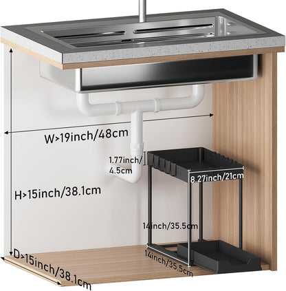Under Sink Organizers by [Brand Name] - 2-Tier Sliding Cabinet Basket with Hooks | Multi-Purpose Storage for Bathroom & Kitchen