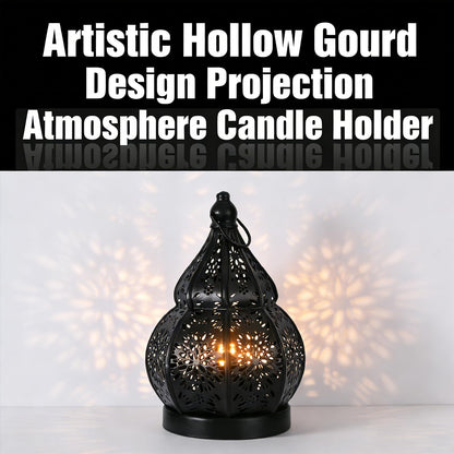 1pcs Iron Gourd Hollow Candle Holder Projection Ambient Decor for Home Garden Courtyard Decorative Ornament (Black)