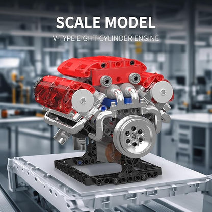 Mould King V8 Engine Building Blocks Sets 10155 Model Engines Kit That Runs 8-Cylinder Sports Car Engine Build Kits for Adults with Battery and Motor Construction STEM Toy(552 Pcs)