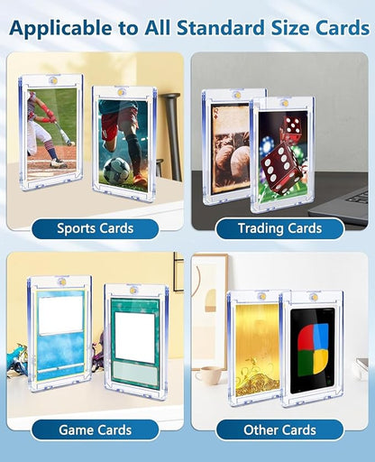 100ct Magnetic Trading Card Holders: 35pt One Touch Card Holder U-V Protection Hard Plastic Magnetic Cards Case for Sports Game Football Baseball Cards