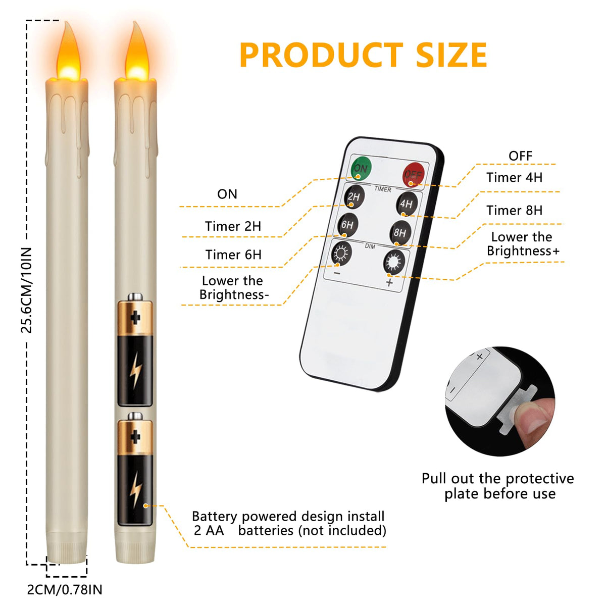 wemarry Flickering Flameless Taper Candles, 10" Fake Taper Candles Battery Operated with Timer, Long Lasting-Ivory Electric Led Candlesticks for Xmas Halloween Wedding Home Décor(Ivory Drip, 12 Pack)