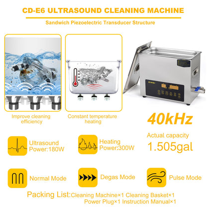 EIWEI 6L Ultrasonic Cleaner Dual-Frequency Professional Digital Stainless Steel Cleaning Machine with Heater Timer for Carburetor, Parts, Circuit Board, Glasses, Denture，Jewelry