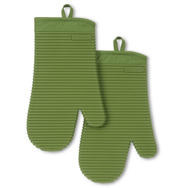 KITCHENAID Ribbed Soft Silicone Oven Mitt 2-Pack Set, 7.5"x13", Matcha