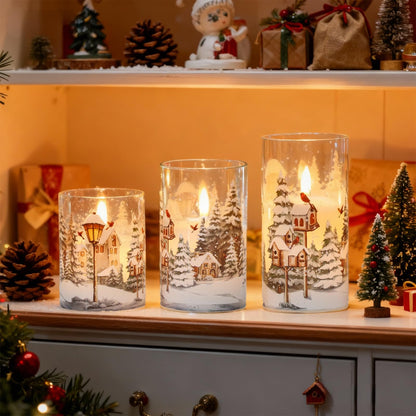 Wondise Red Bird Glass Flameless Candles with Remote Timer, Battery Operated Real Wax 3D Wick LED Flickering Pillar Candles for Christmas Decoration Thanksgiving Holiday Gift