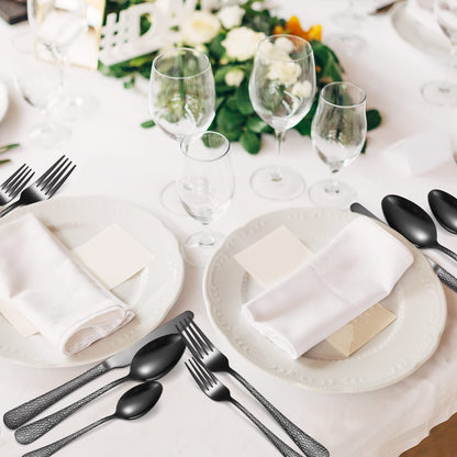 A · HOUSEWARE Black Hammered Silverware Set 8 Stainless Steel Flatware Vintage 40 piece include Knife Fork Spoon Proper Weight for Parties Restaurant Utensils and Kitchen Daily Use
