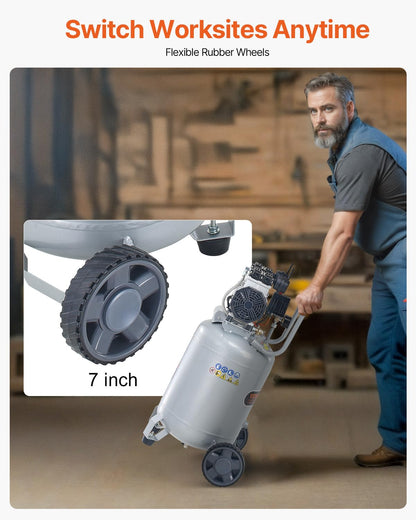 VEVOR 13-Gallon Air Compressor, 2HP, 4.6 SCFM@90PSI, Oil-Free Tank, 66dB Quiet Operation, Ideal for Tire Inflation, Woodworking, Auto Repairs, and Spray Painting (Maximum Pressure 125 PSI)