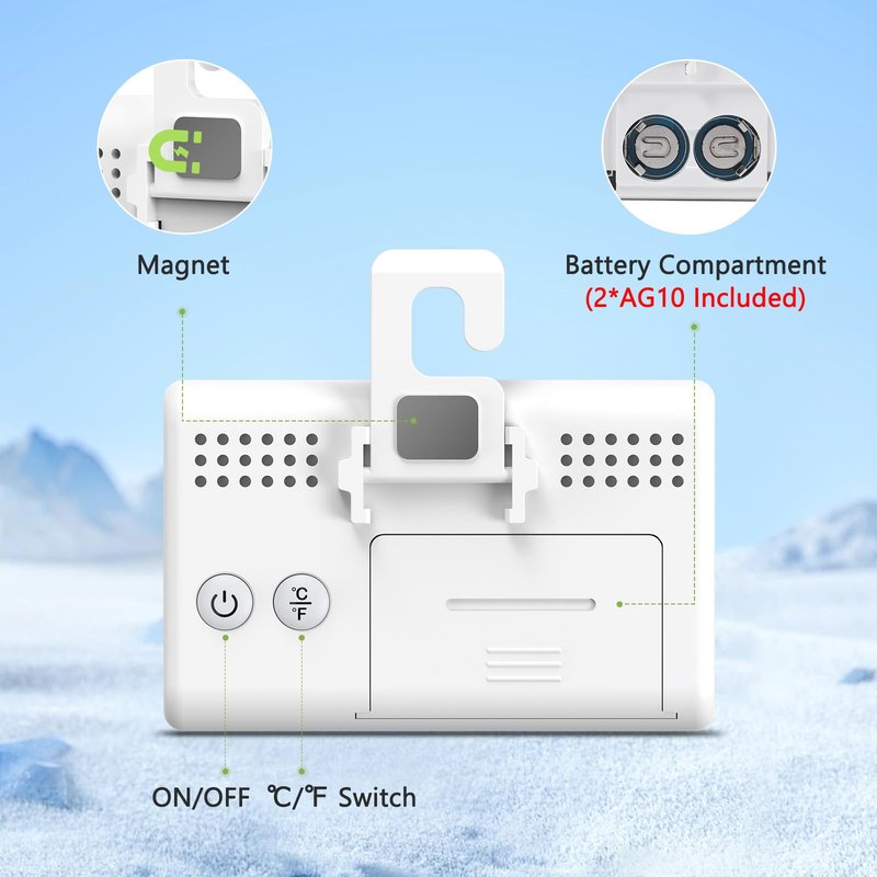 KeeKit Refrigerator Thermometer, Digital Fridge Thermometer with LCD Display, Freezer Temperature Gauge with ℃/℉ Switch, Frost Reminder for Home, Office, Kitchen & Restaurants – 2 Pack