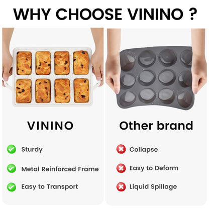 Vinino Compact 8-Cavity Mini Silicone Loaf Pan Cream for Recipe Testing