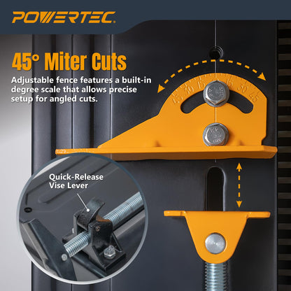 POWERTEC 14-Inch Multi-Material Chop Saw, 15 Amp, TCT Blade, Adjustable Fence & Depth Stop, Quick-Release Vise, Soft Start, for Metal, Wood, Plastic, and More (CPS1400)