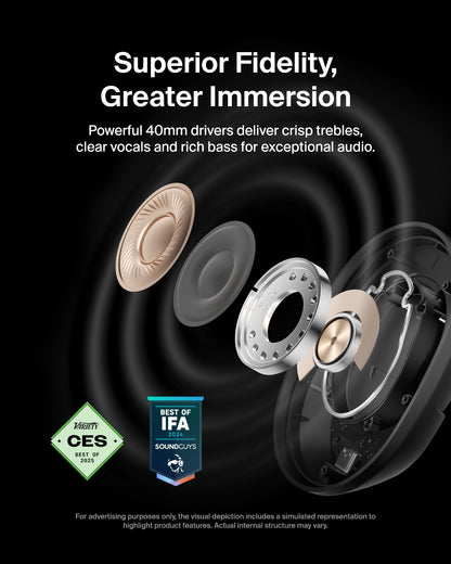 Belkin SoundForm Isolate Bluetooth Over-Ear Headphones - Hybrid Active Noise Cancelling Headphones - Wireless w/ 60H Playtime, Fast Charging & CloudCushion Ear Cups for Travel, Home, or Office - Black