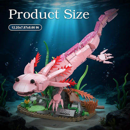 Axolotl Building Set Axolotl Toy Animal Building Blocks with Plants Animals Display Model Kit Gifts for Adults Teens Age 14+ (998 PCS)