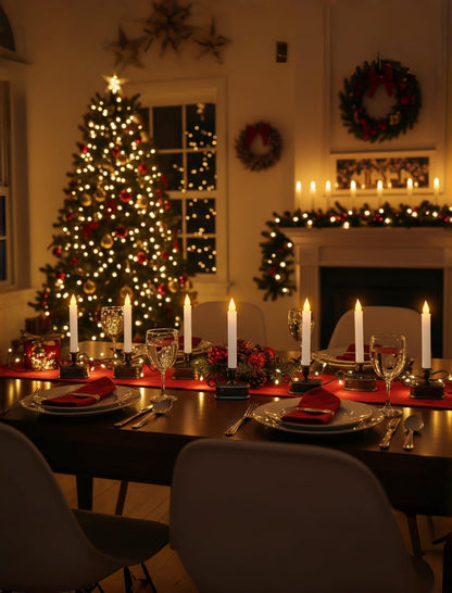 4 Pcs Christmas Window Candles with LED Electric Candles Flickering Lights, 10 Inch Battery Operated Candle with Sensor Dusk to Dawn for Table Party Christmas Decoration,Bronze Base