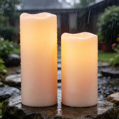 Wondise Solar Powered Flameless Candles IP65 Outdoor Waterproof Rechargeable LED Candles Battery Operated Dusk to Dawn Plastic for Camping Patio Porch Lanterns(2 Pack, 4" D x 8" H x 10" H)