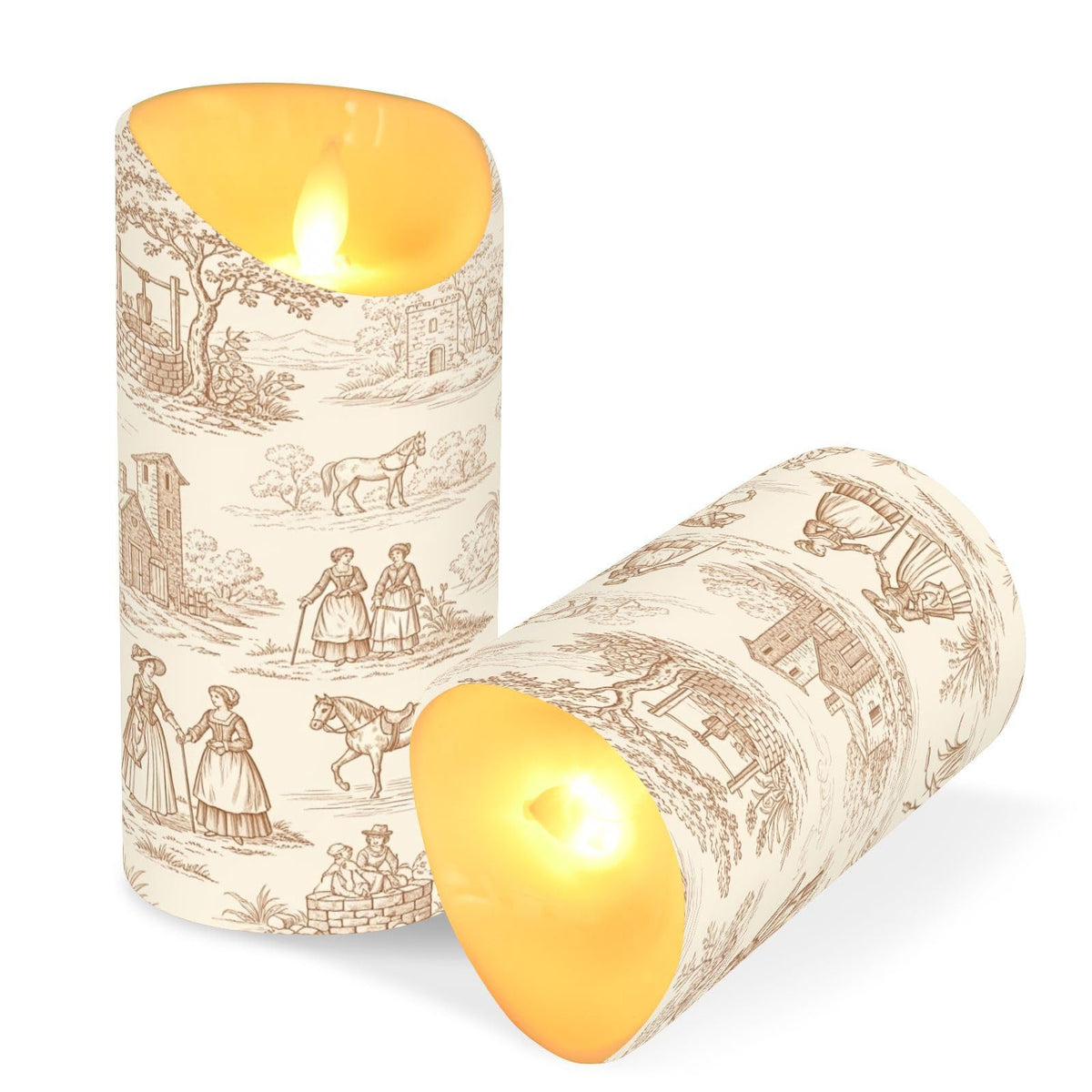 Gravopti Toile Pattern 2 Pack Flameless LED Pillar Candles with Remote & Timer, Battery Operated, Flickering Wax Candle for Wedding, Romantic Home & Party Decor