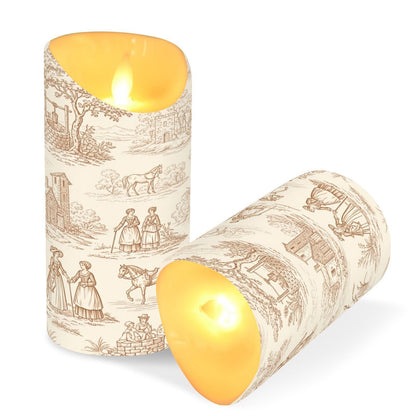 Gravopti Toile Pattern 2 Pack Flameless LED Pillar Candles with Remote & Timer, Battery Operated, Flickering Wax Candle for Wedding, Romantic Home & Party Decor