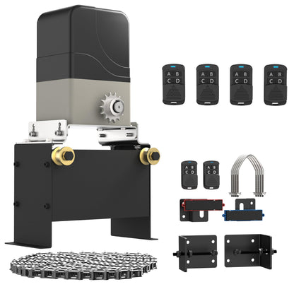 Blütezeit 1100lb Sliding Gate Opener with 4pcs Remote Controls (433.92MHz) & 16.4ft Chains | Chain-Drive Slide Gate Motor for Driveway Gates
