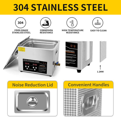 ACMESONIC Ultrasonic Cleaning Machine 15L Digital Ultrasonic Parts Cleaner with Timer 40kHz SUS 304 Stainless Steel Lab Sonic Cleaner for Professional Tools,Metal Parts,Jewelry,Eyeglasses