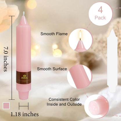 Pastel Candle Short Taper Candle 7 Inch Candlesticks Unscented Dripless Tapered Candle Set for Home Decor Wedding Party Dinner, 4 Pack