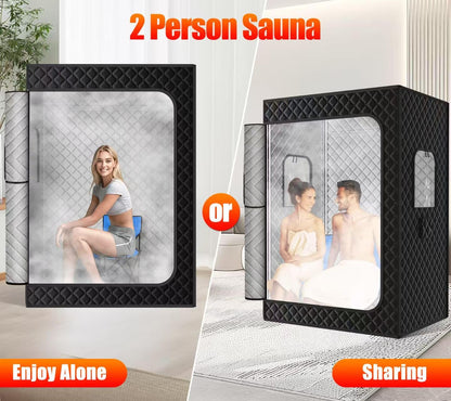 X-Vcak 2 Person Sauna, Extra Large Sauna, Portable Steam Sauna Tent with 2 Steamers, 2 Folding Chair, 71”x 49”x 36”, Black