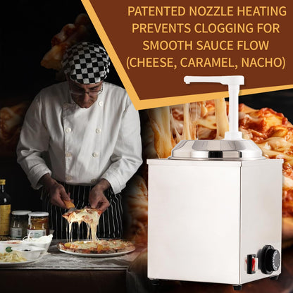 KUKARTARE Stainless Steel Cheese Warmer and Dispenser 2.3L Heated Nacho Cheese Sauce Dispenser Pump with Adjustable Portion Commercial Kitchen Electric Heater